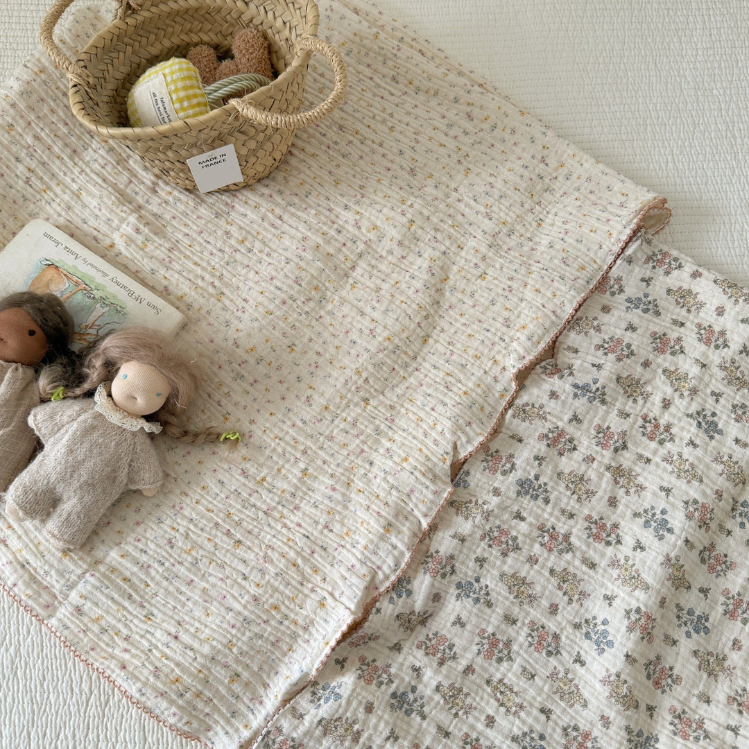 Unisex Cozy Muslin Teppet med Delikat Blomster Mønster Luvikno