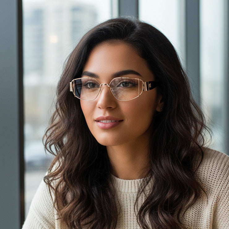 Dame designer solbrille i moderne, kantete stil Luvikno