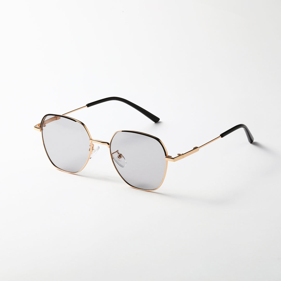 Dame moteriktig solbrille med smal metallramme og blå linser Luvikno