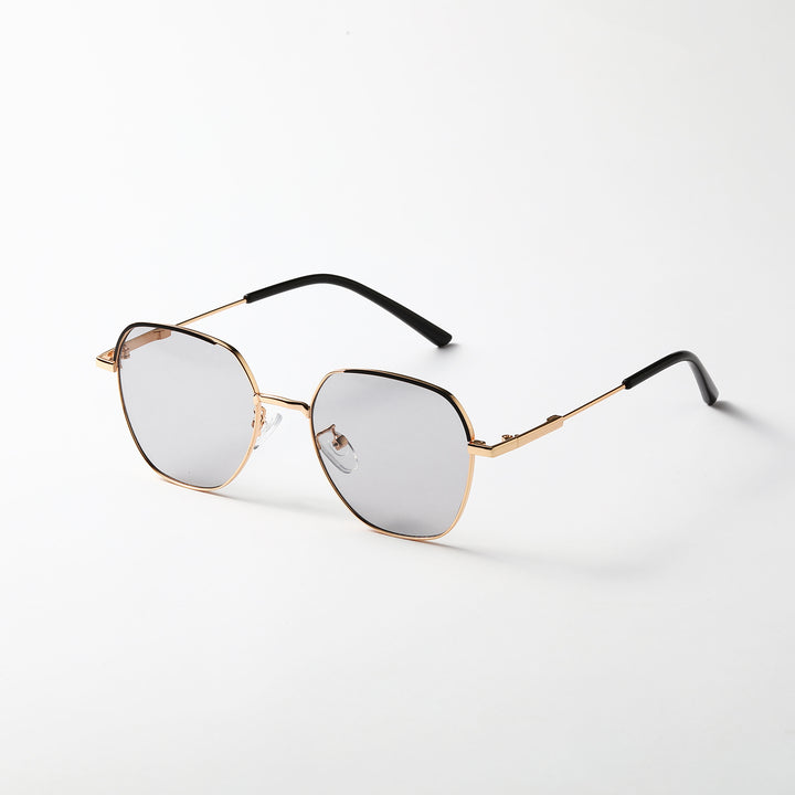 Dame moteriktig solbrille med smal metallramme og blå linser Luvikno