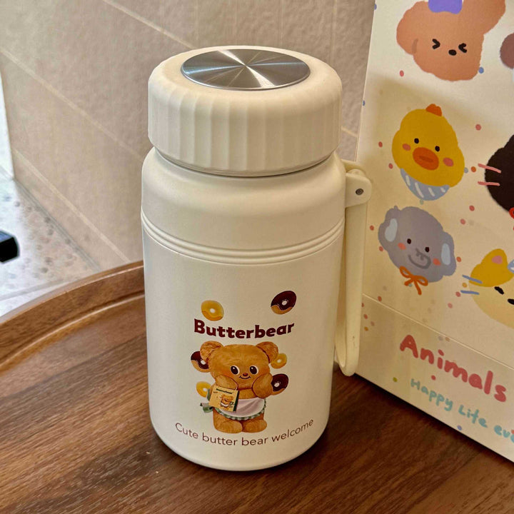 Damen-Isolier-Trinkflasche mit praktischem Tragegriff und niedlichem Tiermotiv Luvikno