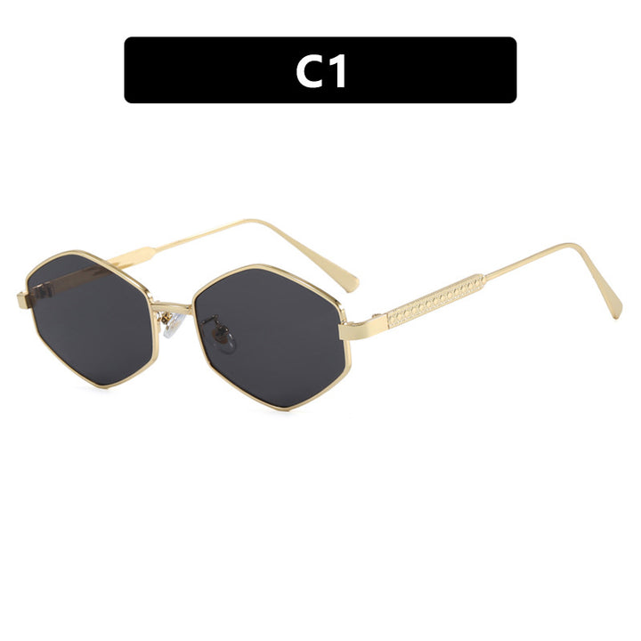 Dame hexagonal solbrille med elegante metallaksenter og UV-beskyttelse Luvikno