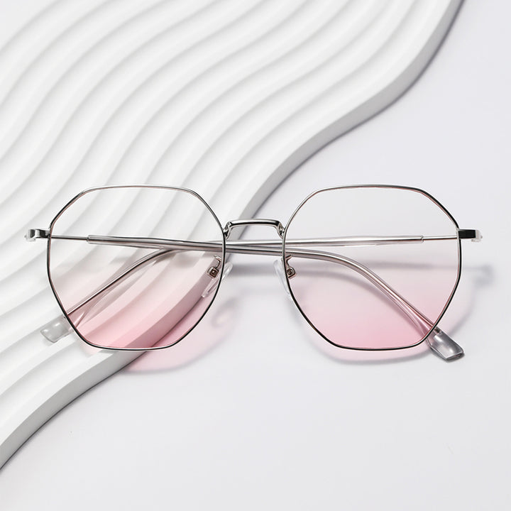 Dame modisk åttekantet solbrille med trendy metallramme Luvikno
