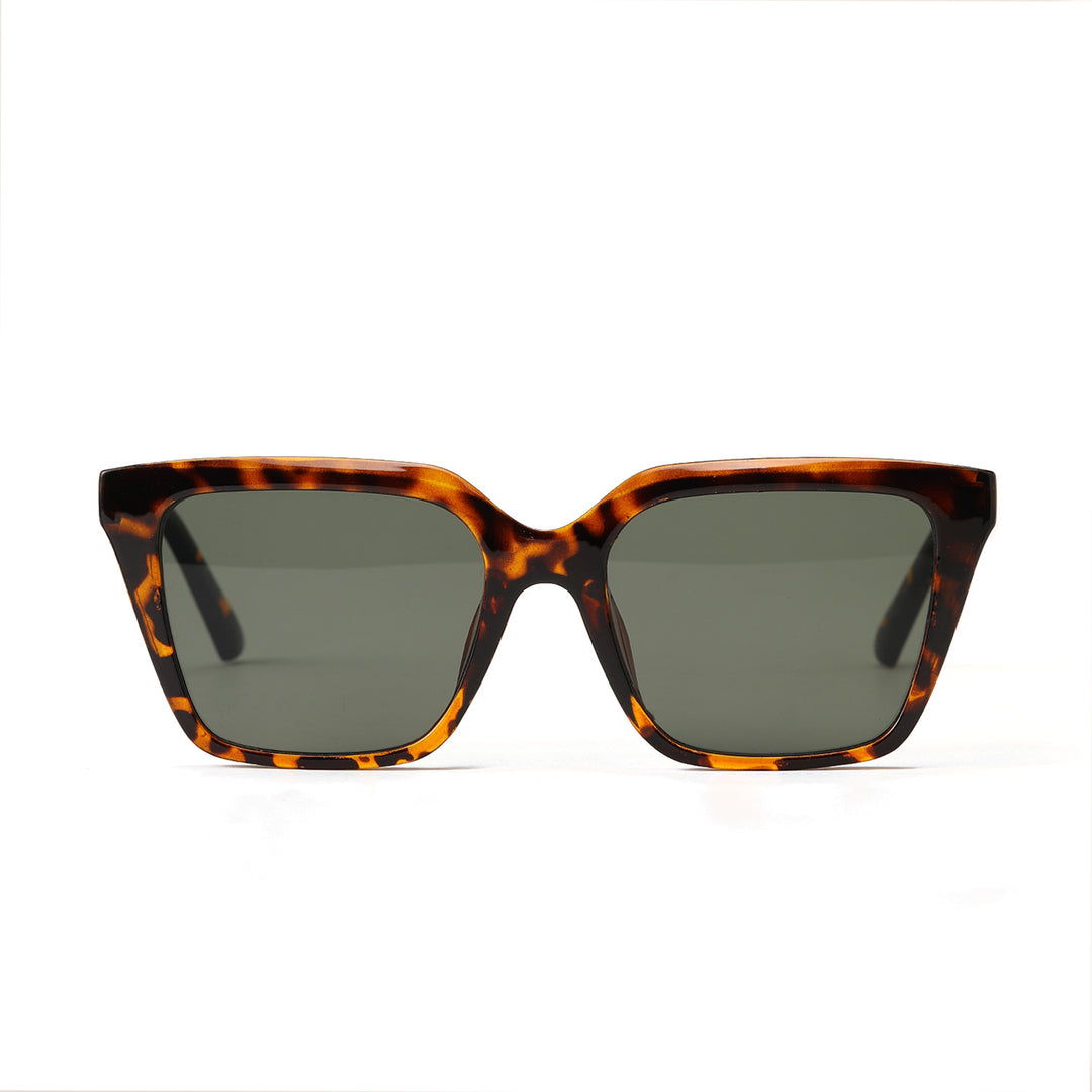 Dame geometrisk solbrille med beskyttende UV-filter og stilfullt skilpadde-design Luvikno