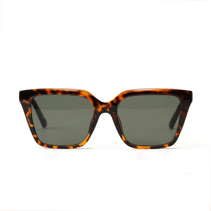 Dame geometrisk solbrille med beskyttende UV-filter og stilfullt skilpadde-design Luvikno