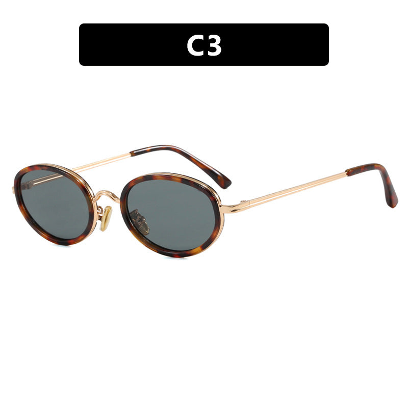 Dame elegant rund solbrille med moderne metallramme Luvikno
