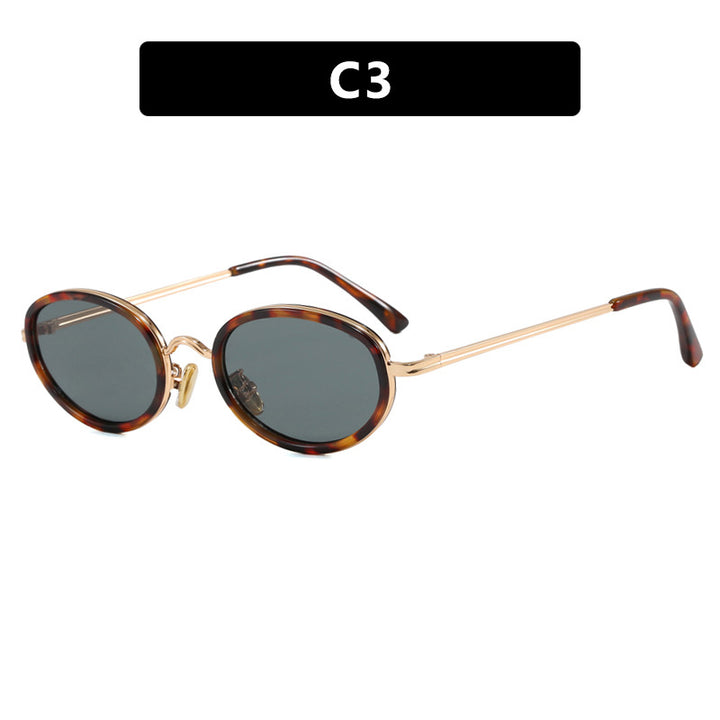 Dame elegant rund solbrille med moderne metallramme Luvikno