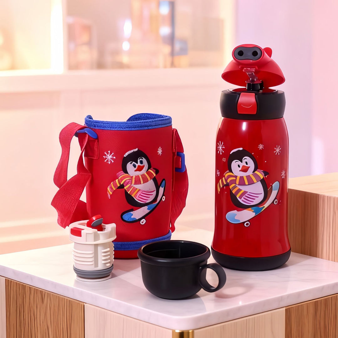 Dame Isolert Drikkeflaske med praktisk bærestrop og dyremotiv Luvikno