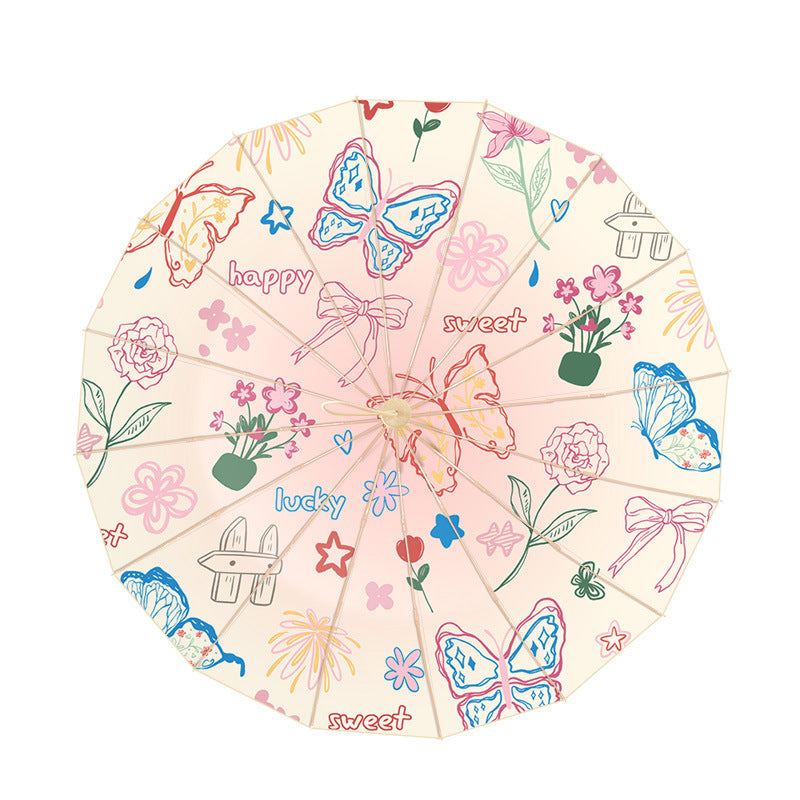 Dame elegant fold Regn paraply med florale aksenter og ergonomisk grep Luvikno