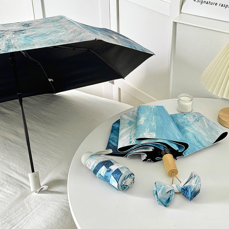 Dame elegant folder paraply med unikt marmor mønster Luvikno