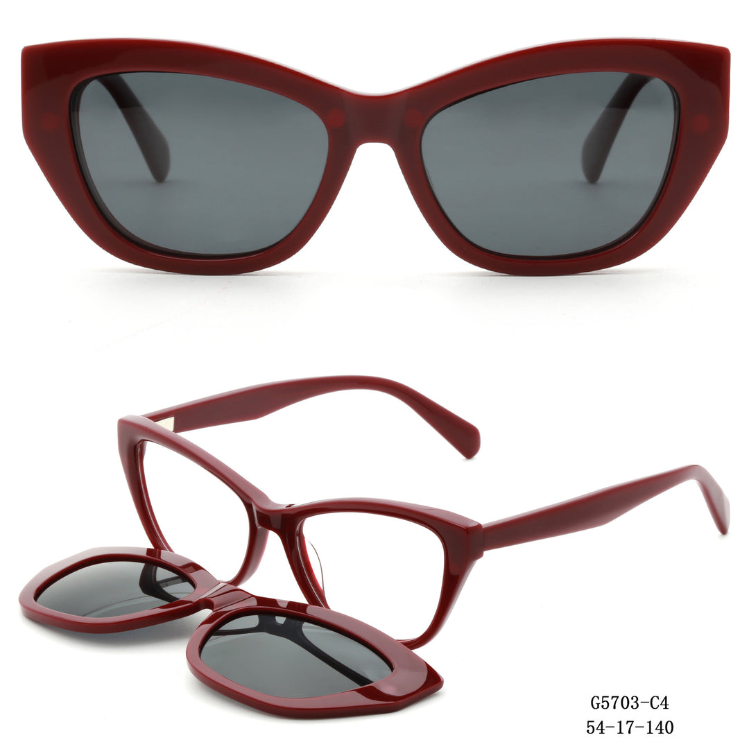 Dame Kunstnerisk utformet Cat-Eye solbriller med avtakbare glass Luvikno