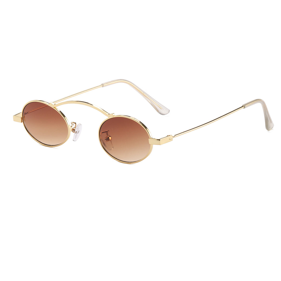 Dame moteriktig solbrille med unike sirkulære rammer og karakteristiske linser Luvikno