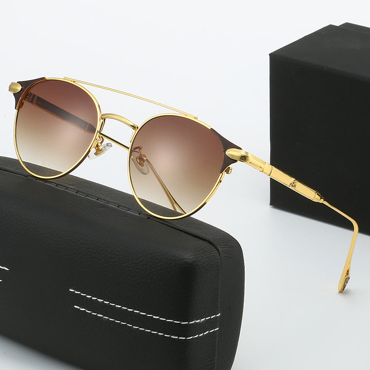 Dame rund Vintage-solbrille med høykvalitets metallramme og robust design Luvikno