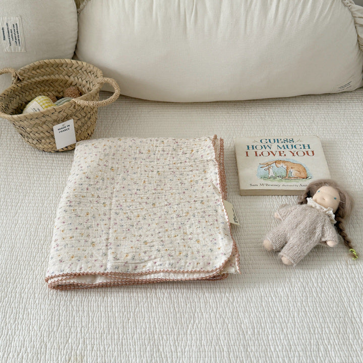 Unisex Cozy Muslin Teppet med Delikat Blomster Mønster Luvikno