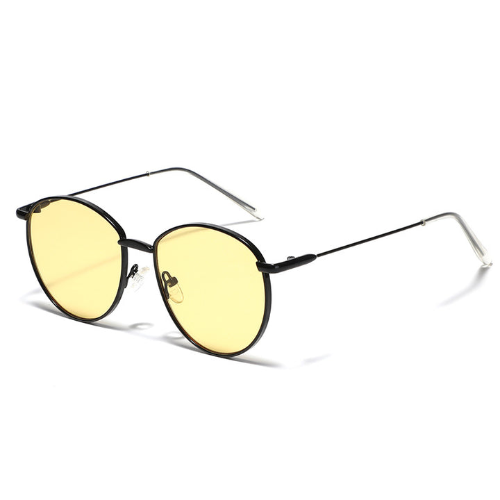 Dame rund solbrille med smal metallramme og polariserte linser Luvikno