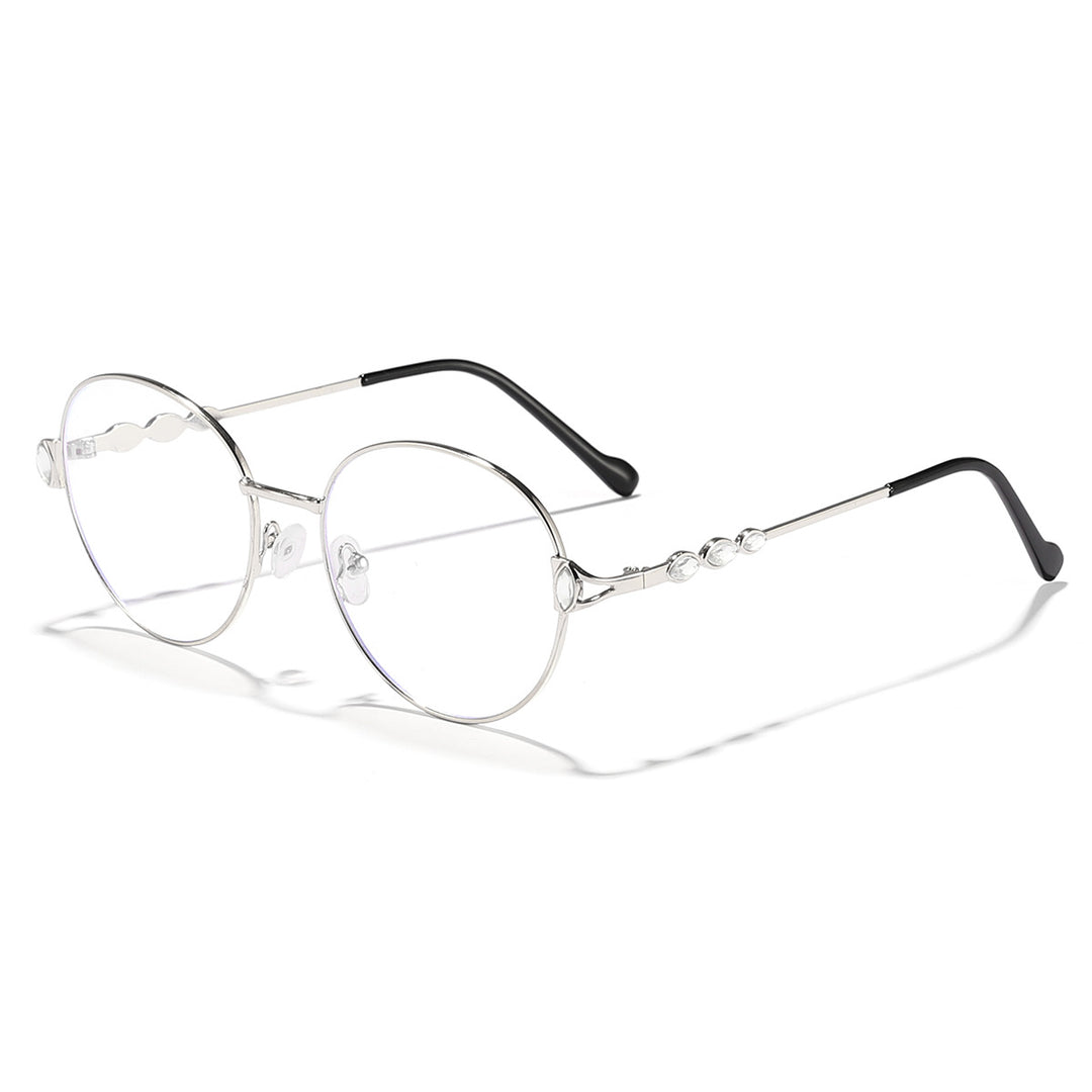 Dame rund solbrille med elegant metallramme og speilvendte glass Luvikno