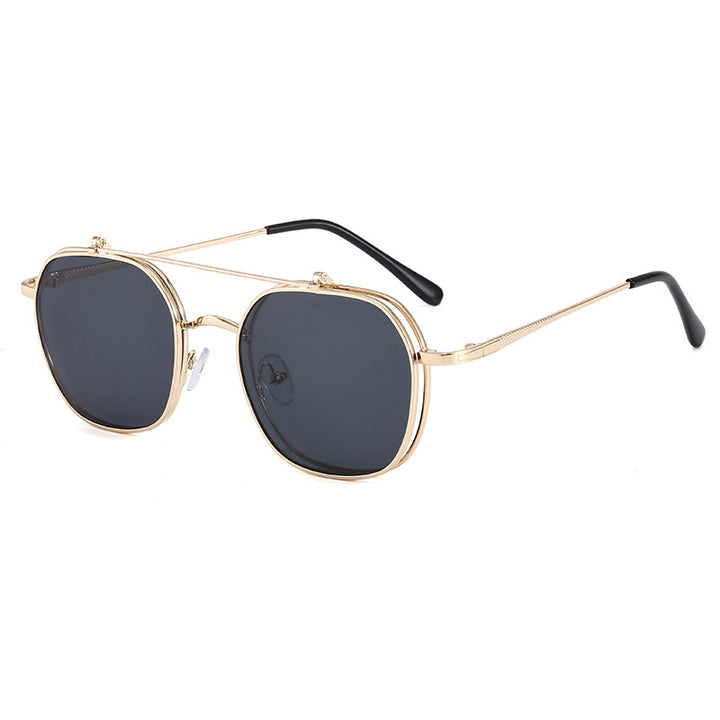 Dame geometrisk oversized solbrille med elegant gullramme Luvikno