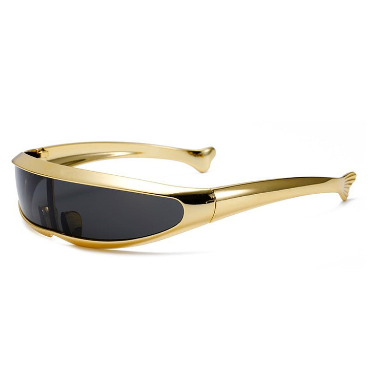 Dame Futuristisk Designer-solbrille med stilig gullramme Luvikno