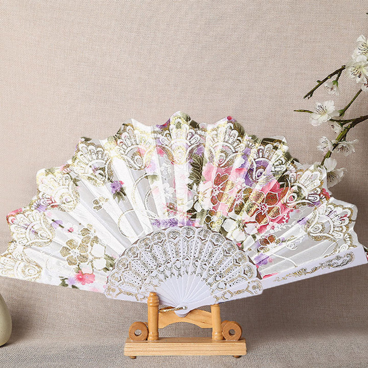 Dame Elegant Håndvifte med utførlige blomsterdesign Luvikno