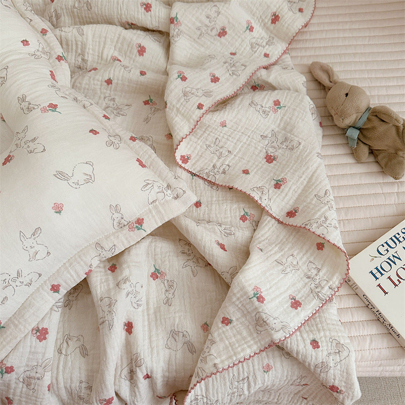 Unisex Cozy Muslin Blanket med Søtt Kanin Design Luvikno