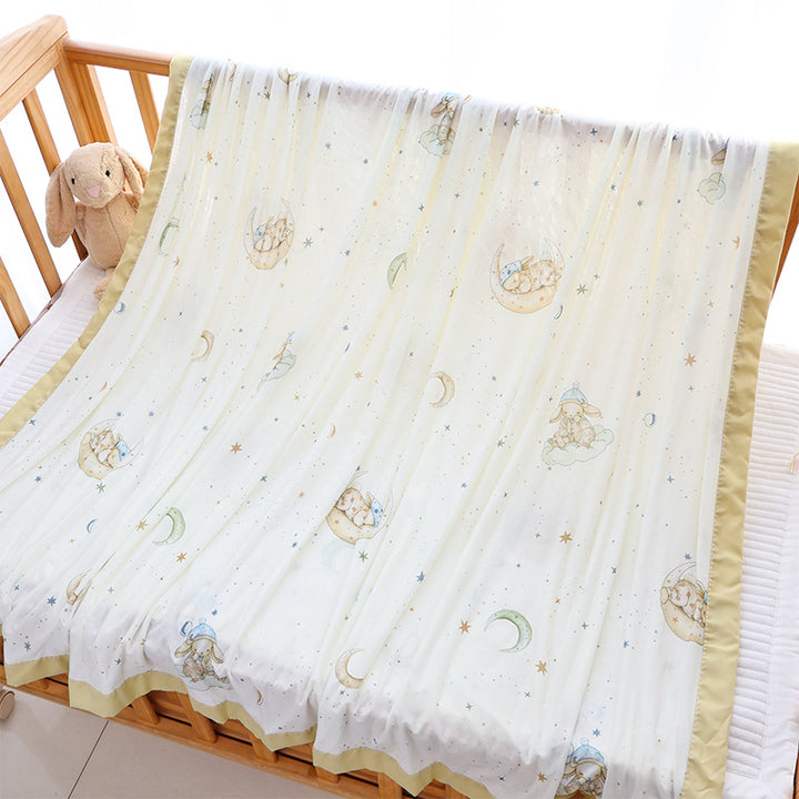 Unisex nan koselig babysengteppe laget av bomullsmuslin med pustende fyll og satinert kant Luvikno