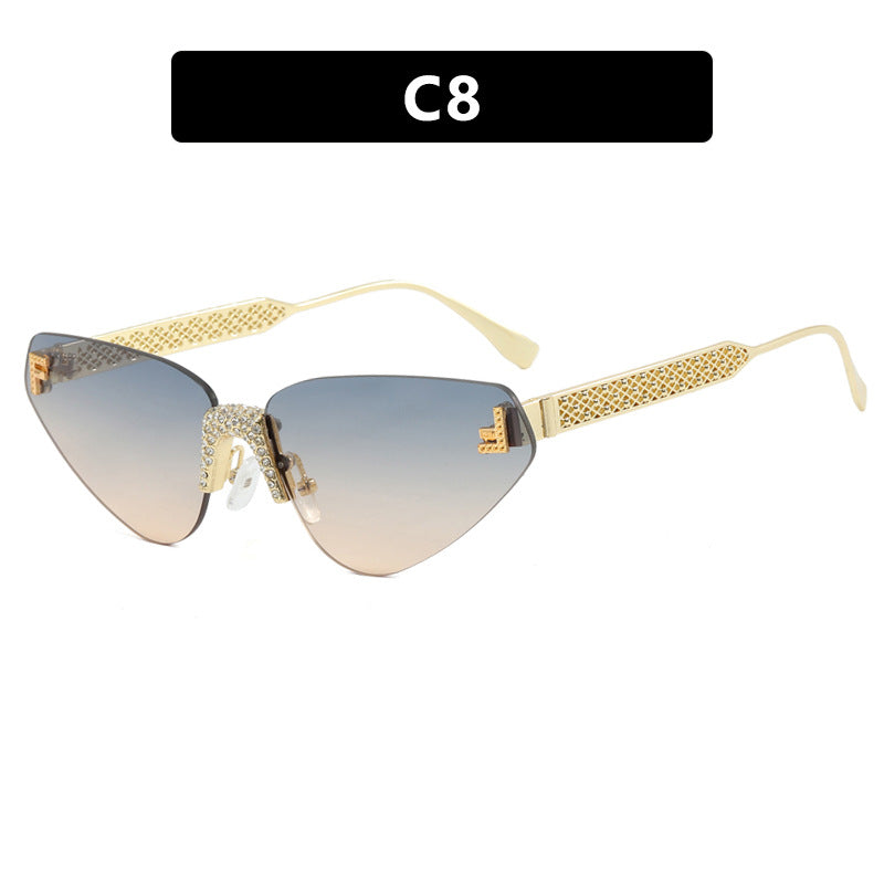 Dame Designer katteøyne-solbrille med glitrende strass-dekor Luvikno
