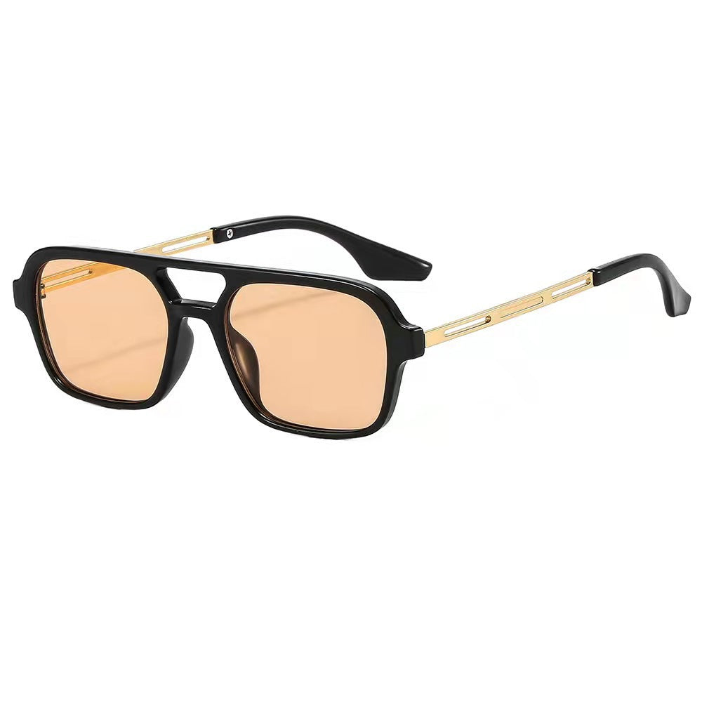Dame designer solbriller med elegant transparent ramme og gule glass Luvikno