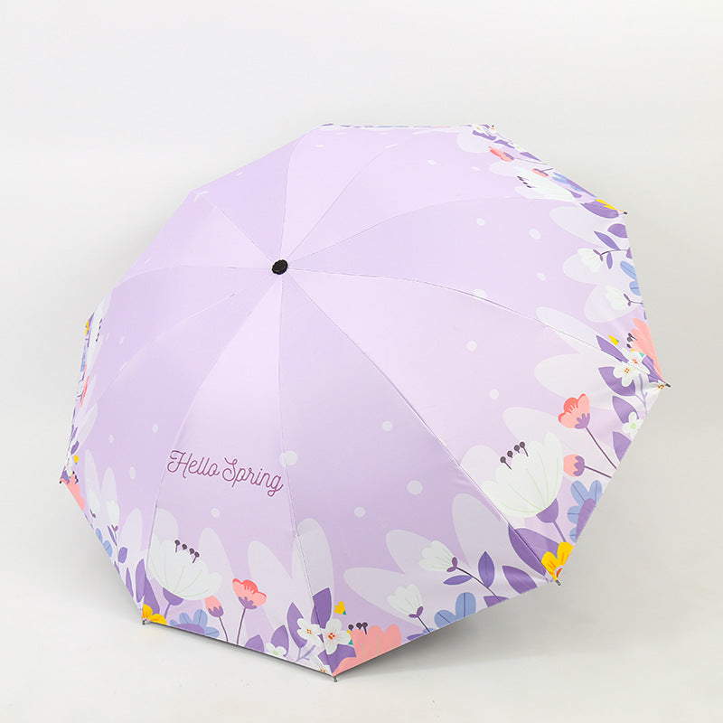 Kvinnes sammenleggbare paraply med blomsterdesign Luvikno
