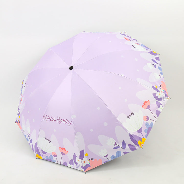 Kvinnes sammenleggbare paraply med blomsterdesign Luvikno