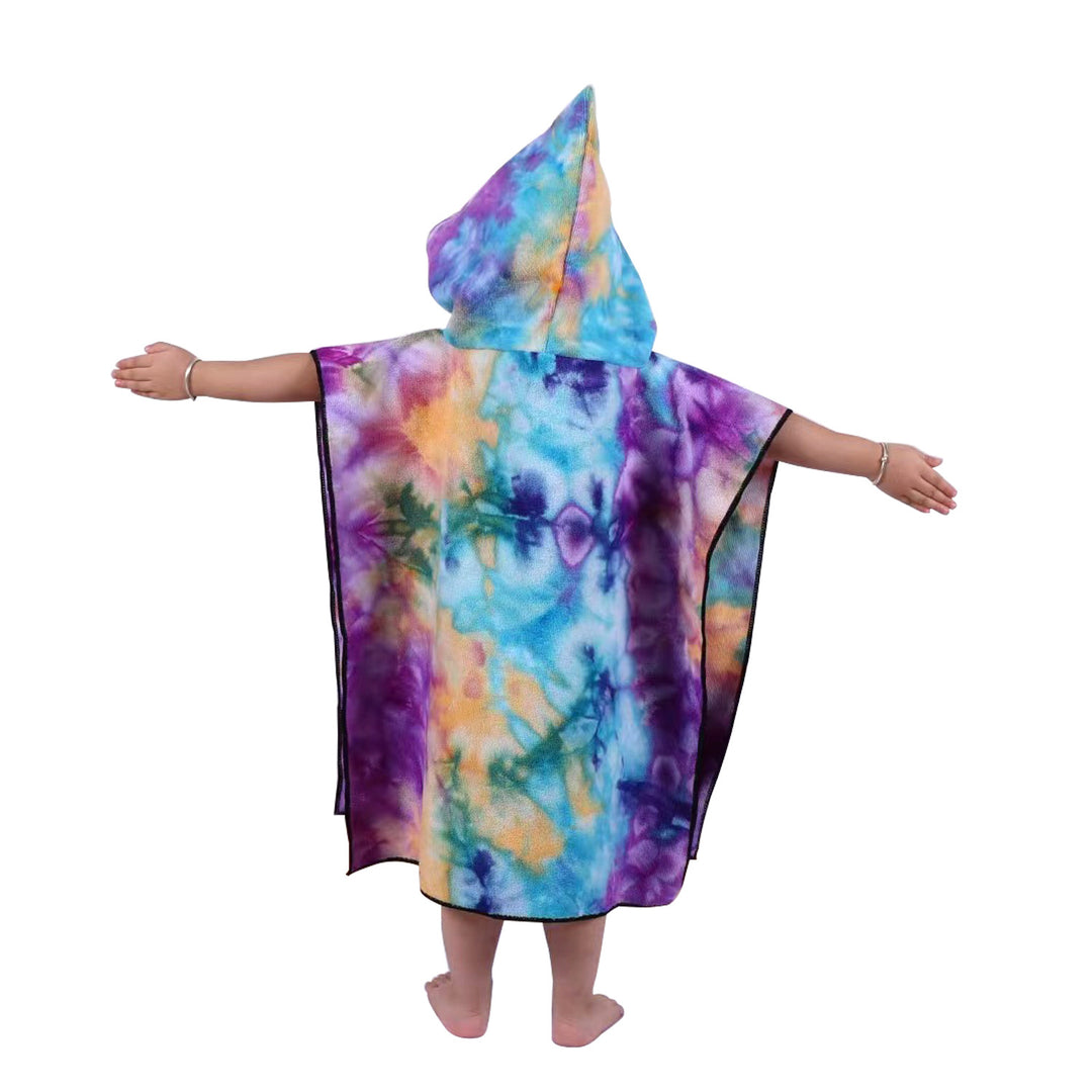 Dame Fleece-Poncho med hette og fargerikt tie-dye-design Luvikno