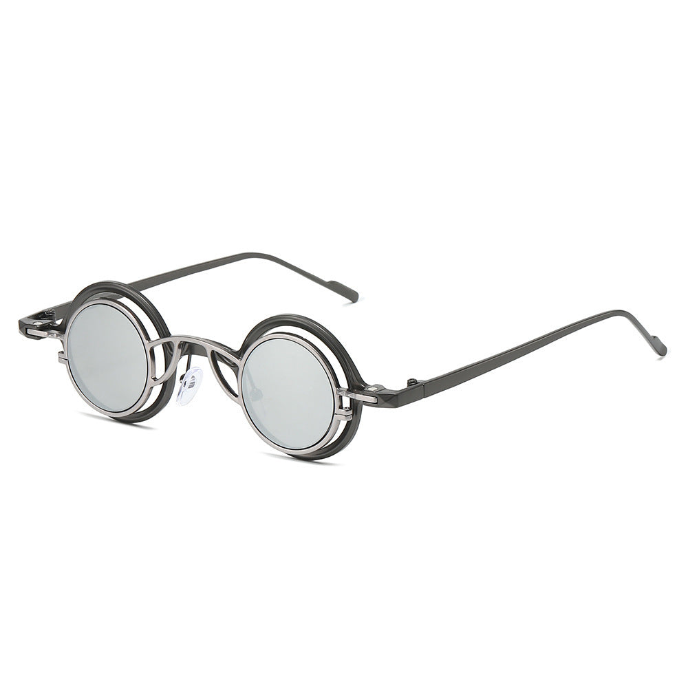 Dame Retro-Rundsolbrille med dobbel ramme Luvikno