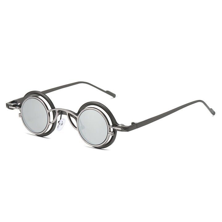 Dame Retro-Rundsolbrille med dobbel ramme Luvikno