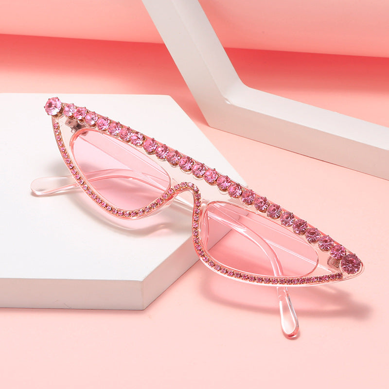 Dame Cat-Eye Solbriller med glitrende steindekor Luvikno
