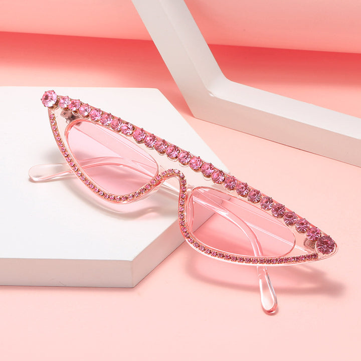 Dame Cat-Eye Solbriller med glitrende steindekor Luvikno