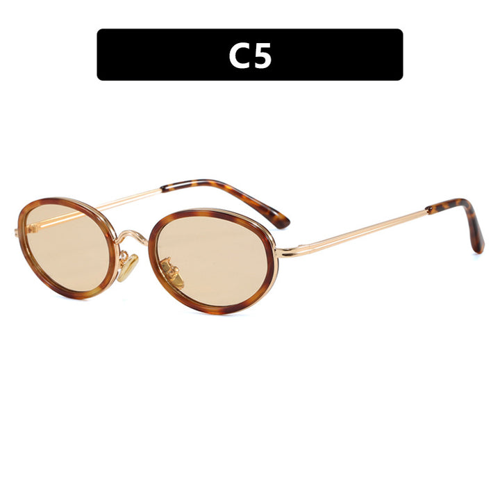 Dame elegant rund solbrille med moderne metallramme Luvikno
