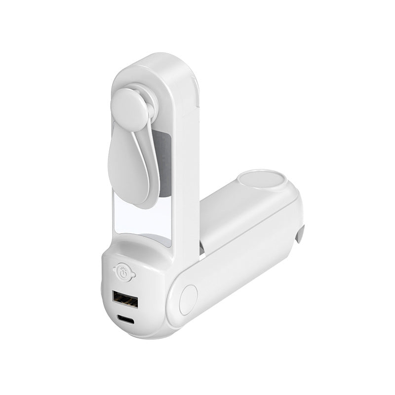 Unisex nan sammenleggbar håndholdt vifte med innebygd USB power bank og kompakt speil Luvikno