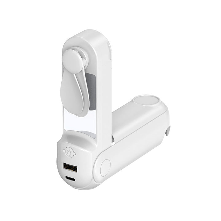 Unisex nan sammenleggbar håndholdt vifte med innebygd USB power bank og kompakt speil Luvikno