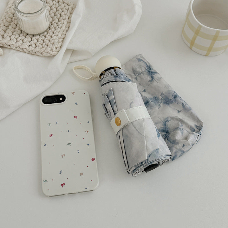 Dame sammenleggbar paraply med romantisk blomsterdesign Luvikno