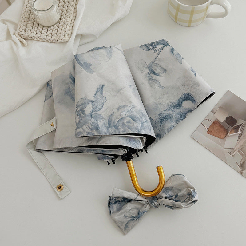 Dame sammenleggbar paraply med romantisk blomsterdesign Luvikno