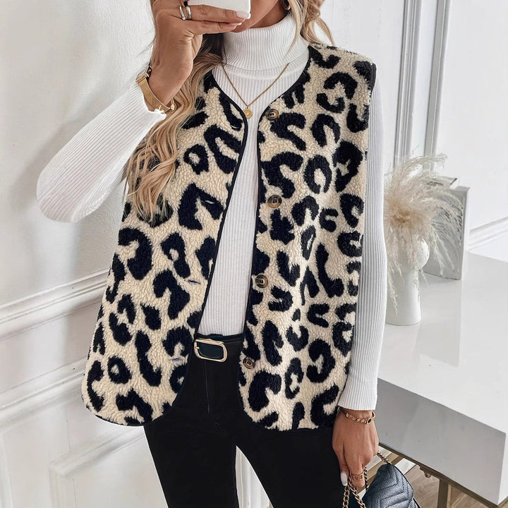 Luvik | Dame Myk Syntetisk Pels Vest med Leopardskrift