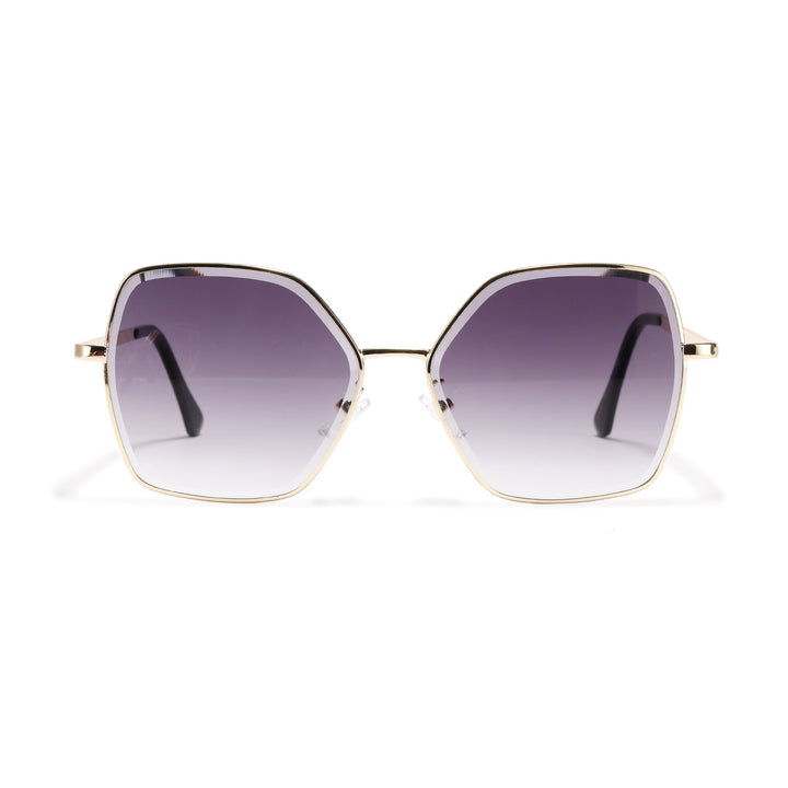 Dame geometrisk solbrille med fashionable gullramme Luvikno