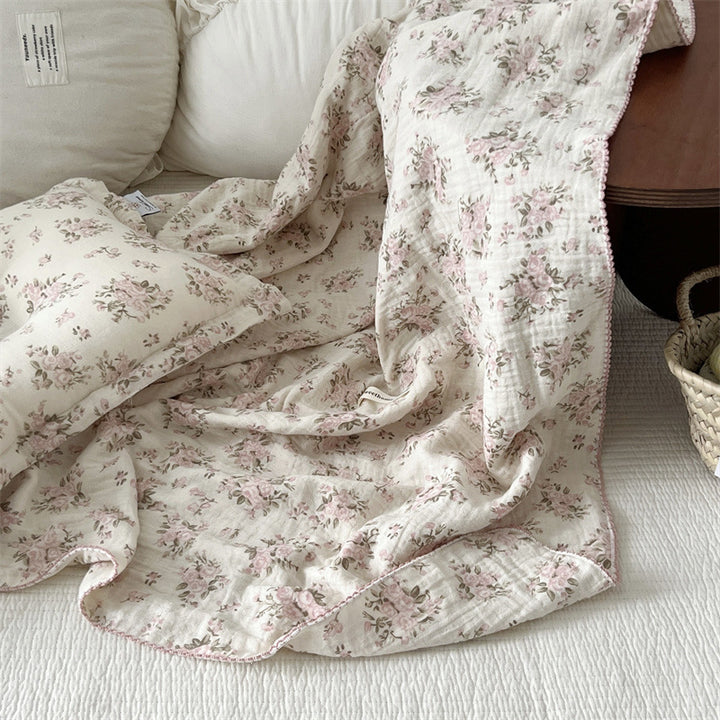Unisex Bomull Muslin Teppe med Blomsterdesign og Volangdetaljer Luvikno