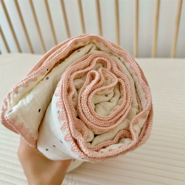 Unisex Cozy Muslin Blanket med lekent pom-pom-design Luvikno