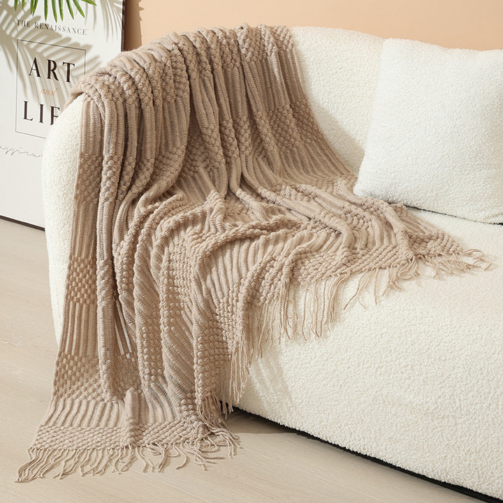 Kvinnelig stilfull stue kastepledd med frynsemønster Luvikno