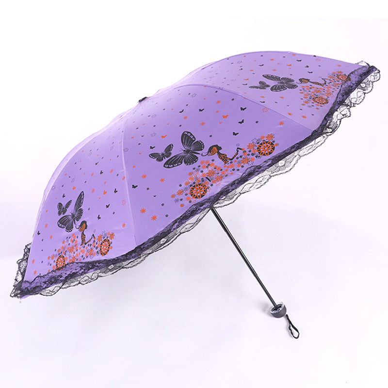Damen Sonnenschutzschirm mit romantischem Schmetterlingsdesign Luvikno