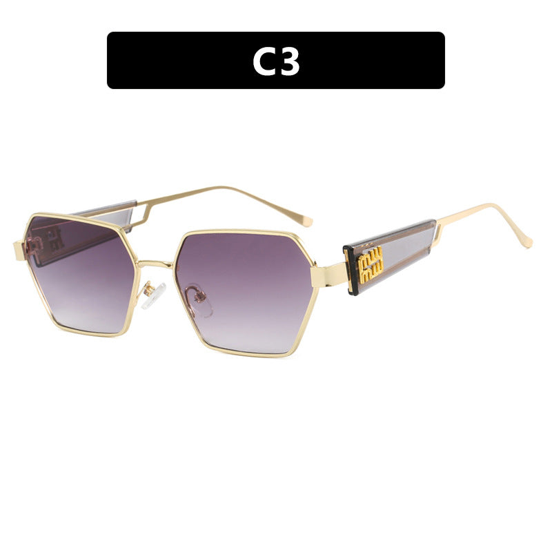 Dame heksagonal solbrille med elegant metallramme og beskyttende glass Luvikno