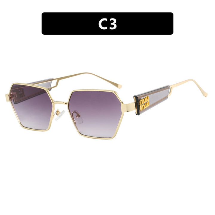 Dame heksagonal solbrille med elegant metallramme og beskyttende glass Luvikno