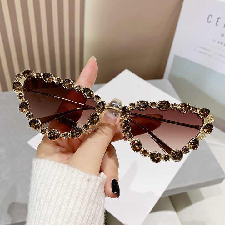 Dame elegant Cat-Eye solbriller med glamorøs steindekorasjon Luvikno
