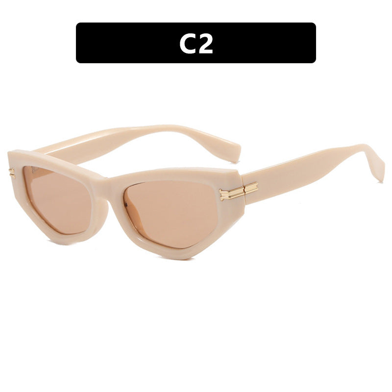 Dame geometrisk solbrille med bøyd ramme og beskyttende UV-filter Luvikno