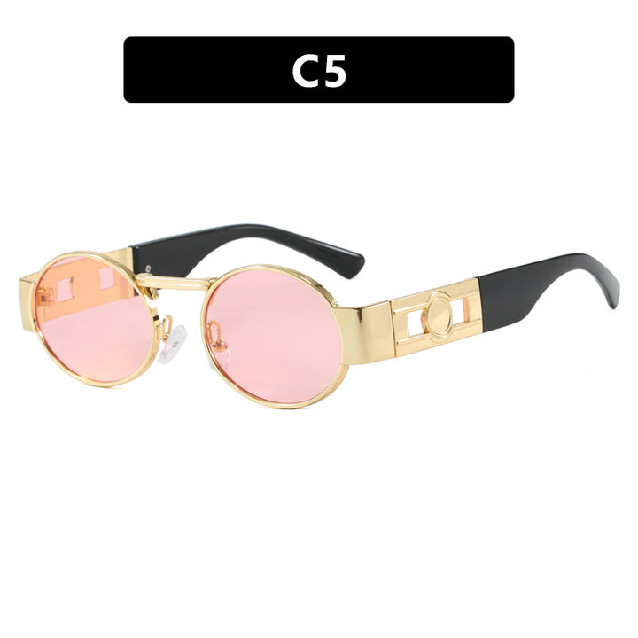 Dame rund solbrille med moderne metallramme og UV-beskyttelse Luvikno